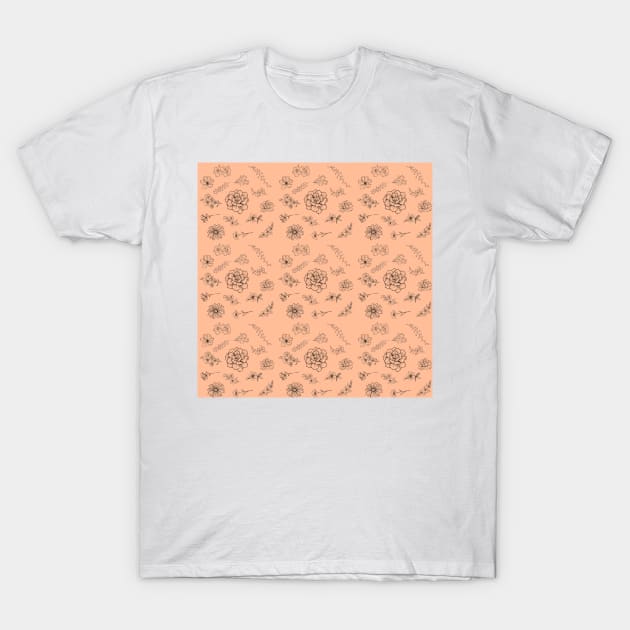 Floral Pattern on a Peach Background T-Shirt by Ali Cat Originals